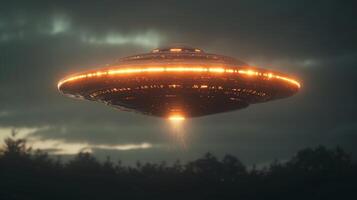 ai gerado uma UFO é vôo dentro a noite céu foto