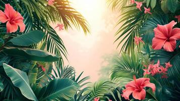 ai gerado lindo fundo para publicidade com tropical folhas, Palma árvores foto