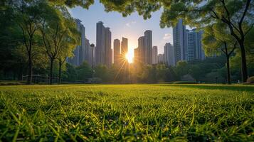 ai gerado fotografia conceito do verde espaços e verde economia dentro uma ampla metrópole foto