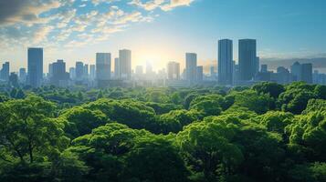 ai gerado fotografia conceito do verde espaços e verde economia dentro uma ampla metrópole foto