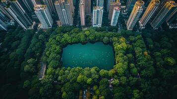 ai gerado fotografia conceito do verde espaços e verde economia dentro uma ampla metrópole foto