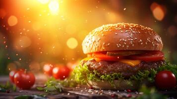 ai gerado lindo fundo para carne hamburguer publicidade foto