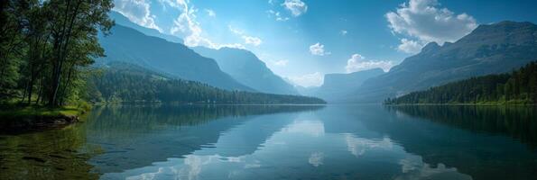 ai gerado lindo foto do uma montanha lago Backgroud para fundo