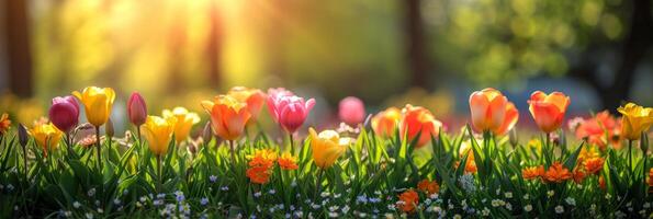 ai gerado lindo foto do uma Primavera jardim para fundo