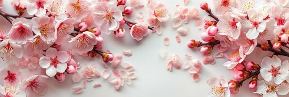 ai gerado a elegante arranjo do Primavera flores quadros uma em branco espaço foto