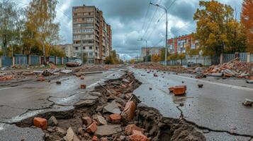 ai gerado panorâmico fotografia com a consequências do a terremoto. foto