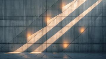 ai gerado geométrico padrões do luz e sombra em uma concreto fachada, acentuando arquitetônico detalhes. foto