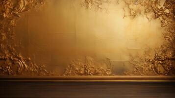 ai gerado uma luxuoso dourado papel de parede adornado com intrincado filigrana, exalando opulência e sofisticação. foto