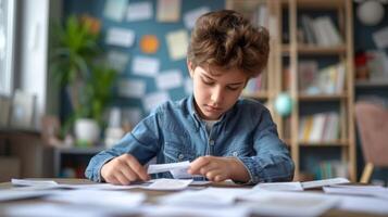 ai gerado uma diligente aluna fazer flashcards para reforçar vocabulário para a próximos língua teste foto