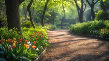 ai gerado idílico captura do vagaroso passeios através florescendo jardins e verdejante parques em Páscoa Segunda-feira foto