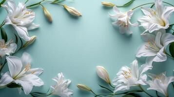 ai gerado simétrico disposição do minimalista floral padrões em uma limpar \ limpo fundo foto