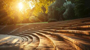 ai gerado uma sereno ao ar livre anfiteatro, banhado dentro suave luz, pronto para hospedeiro a tarde do encantador performances foto