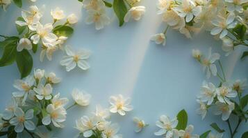 ai gerado essência do natureza capturado dentro uma minimalista pano de fundo adornado com delicado flores foto
