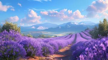 ai gerado lindo panorama com florescendo lavanda Campos dentro provence. foto