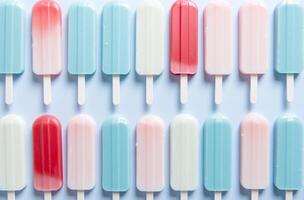 ai gerado muitos gelo pops dentro Branco azulado e Rosa foto