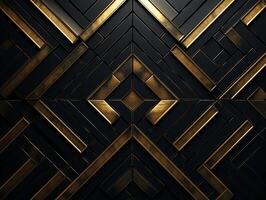 ai gerado Sombrio Preto mosaico fundo com dourado linhas arte deco luxo estilo textura foto