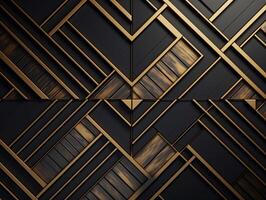 ai gerado Sombrio Preto mosaico fundo com dourado linhas arte deco luxo estilo textura foto