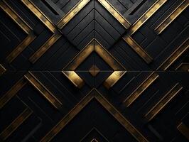 ai gerado Sombrio Preto mosaico fundo com dourado linhas arte deco luxo estilo textura foto