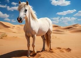 ai gerado branco cavalo dentro a deserto. foto