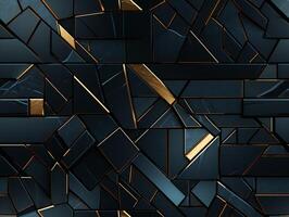 ai gerado Sombrio Preto mosaico fundo com dourado linhas arte deco luxo estilo textura foto