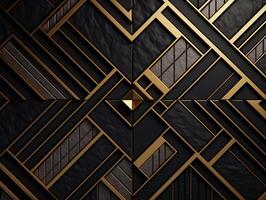 ai gerado Sombrio Preto mosaico fundo com dourado linhas arte deco luxo estilo textura foto