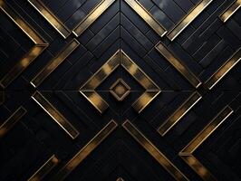 ai gerado Sombrio Preto mosaico fundo com dourado linhas arte deco luxo estilo textura foto