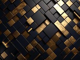 ai gerado Sombrio Preto mosaico fundo com dourado linhas arte deco luxo estilo textura foto