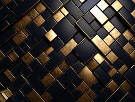 ai gerado Sombrio Preto mosaico fundo com dourado linhas arte deco luxo estilo textura foto