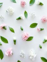 floral padronizar do Rosa e branco cravos, verde folhas foto