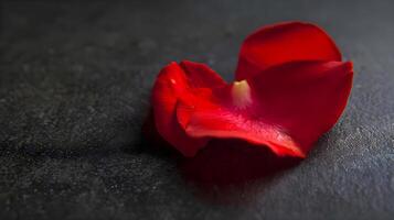 ai gerado uma solteiro vermelho flor em uma Preto superfície foto