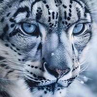 ai gerado uma fechar acima do uma branco tigre com azul olhos foto