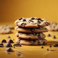 ai gerado uma caloroso e pegajoso chocolate lasca biscoitos foto