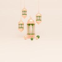 3d render Ramadã fundo com lanterna e islâmico enfeites para social meios de comunicação postar modelo foto