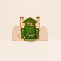 3d render Ramadã fundo com mesquita, alcorão, pilar e islâmico enfeites para social meios de comunicação postar modelo foto