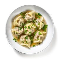 ai gerado Wonton sopa fechar-se isolado em branco fundo foto