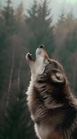 ai gerado uma Lobo é olhando acima às a céu foto