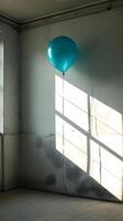 ai gerado uma balão flutuando dentro a ar Próximo para uma janela foto