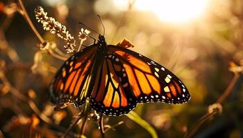 ai gerado uma borboleta este é sentado em uma plantar foto