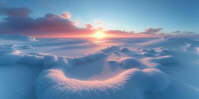 ai gerado frio alvorecer sobre Nevado ártico panorama com elevações foto