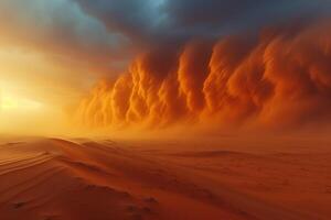 ai gerado Aproximando poeira tempestade dentro a deserto foto