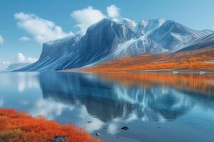 ai gerado ártico panorama com montanha e lago foto