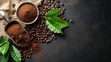 ai gerado recentemente terra café com feijões e verde folhas foto