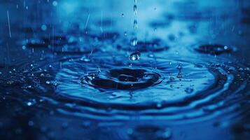 ai gerado azul cor tom do fechar acima chuva água solta queda para a chão dentro chuvoso estação foto