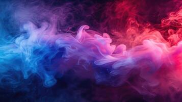 ai gerado dramático fumaça e névoa dentro contrastante vívido vermelho, azul, e roxa cores. vívido e intenso abstrato fundo ou papel de parede. foto