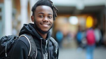 ai gerado jovem afro-americano aluna dentro universidade foto