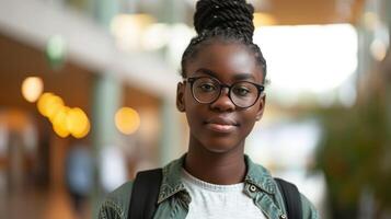 ai gerado jovem afro-americano aluna dentro universidade foto