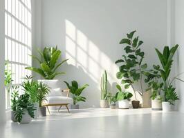 ai gerado à moda quarto interior com diferente casa plantas foto