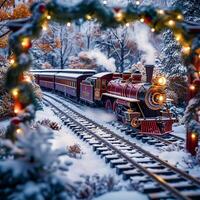 ai gerado mágico polar expressar feriado trem passeio através Nevado inverno panorama para social meios de comunicação postar Tamanho foto