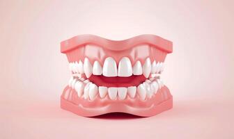 ai gerado 3d conceito do saudável humano dentes com normal oclusão. dental 3d render com esvaziar espaço para texto. foto