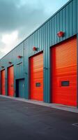ai gerado colorida metal auto armazenamento unidades dentro armazém contexto, indústria garagem vertical Móvel papel de parede foto